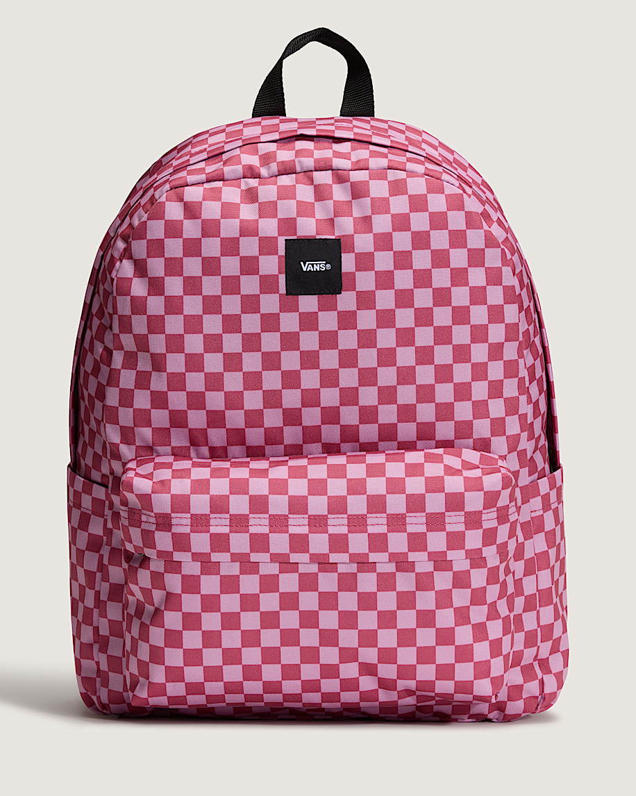 old-school-rucksack mit schachbrettmuster