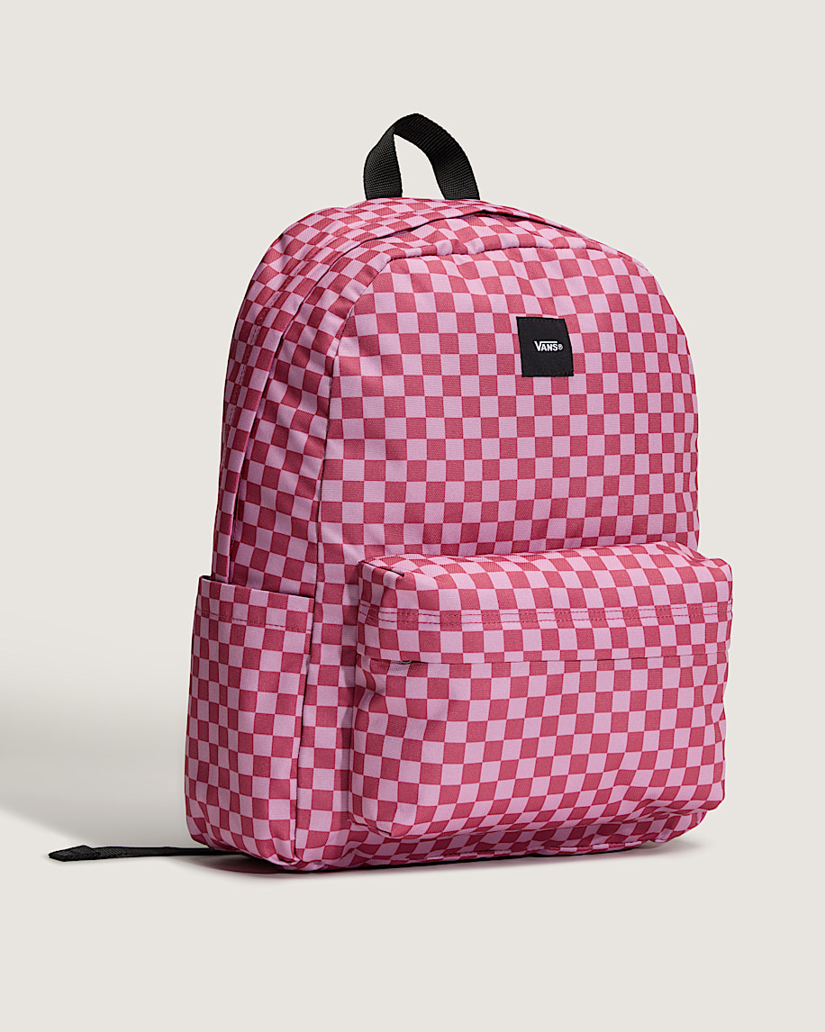 old-school-rucksack mit schachbrettmuster